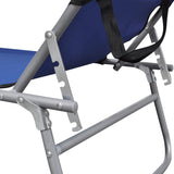 ZNTS Folding Sun Lounger with Canopy Steel and Fabric Blue 41196