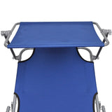 ZNTS Folding Sun Lounger with Canopy Steel and Fabric Blue 41196