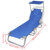 ZNTS Folding Sun Lounger with Canopy Steel and Fabric Blue 41196