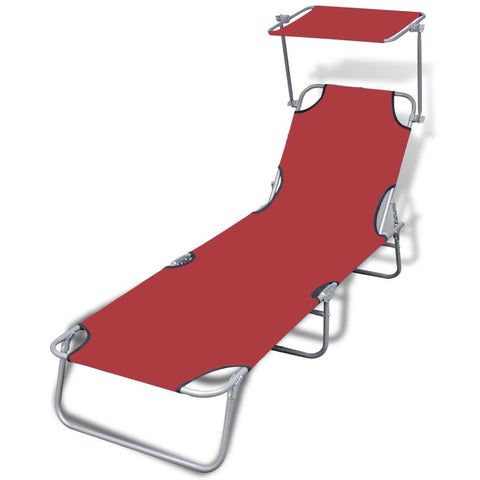 ZNTS Folding Sun Lounger with Canopy Steel and Fabric Red 41198