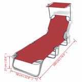 ZNTS Folding Sun Lounger with Canopy Steel and Fabric Red 41198