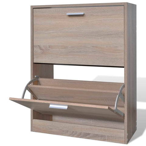 ZNTS Oak Look Wooden Shoe Cabinet with 2 Compartments 241243