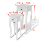 ZNTS Nesting Side Table Set 2 Pieces with Drawer White 241146