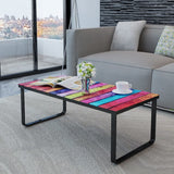 ZNTS Coffee Table with Rainbow Printing Glass Top 241175