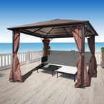 ZNTS Gazebo with Curtain Brown Aluminium 300 x 300 cm 41625