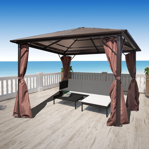 ZNTS Gazebo with Curtain Brown Aluminium 300 x 300 cm 41625