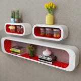 ZNTS 3 White-red MDF Floating Wall Display Shelf Cubes Book/DVD Storage 242162