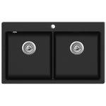 ZNTS Overmount Kitchen Sink Double Basin Granite Black 141675