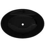 ZNTS Ceramic Bathroom Sink Basin Faucet/Overflow Hole Black Oval 141921