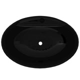 ZNTS Ceramic Bathroom Sink Basin Faucet/Overflow Hole Black Oval 141921