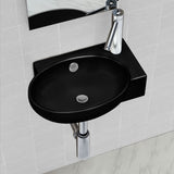 ZNTS Ceramic Bathroom Sink Basin Faucet/Overflow Hole Black Round 141925