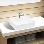 ZNTS Ceramic Bathroom Sink Basin with Faucet Hole White Square 141936