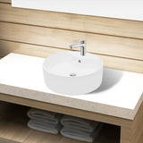 ZNTS Ceramic Bathroom Sink Basin Faucet/Overflow Hole White Round 141938