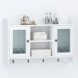 ZNTS White MDF Wall Cabinet Display Shelf Book/DVD/Glass Storage 242435