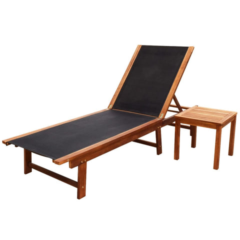 ZNTS Sun Lounger with Table Solid Acacia Wood and Textilene 41746
