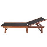 ZNTS Sun Lounger with Table Solid Acacia Wood and Textilene 41746