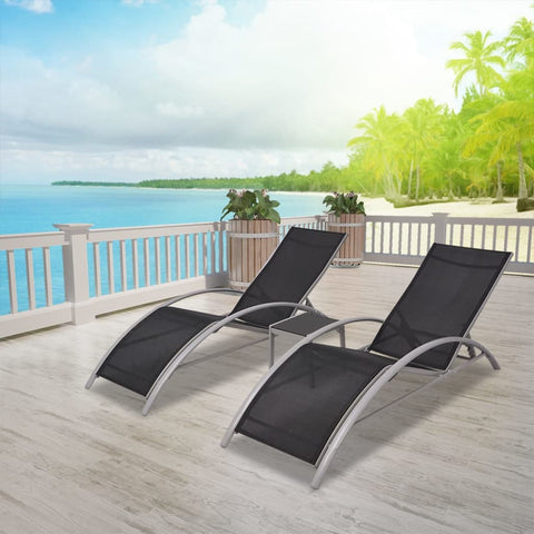 ZNTS Sun Loungers with Table Aluminium Black 42160