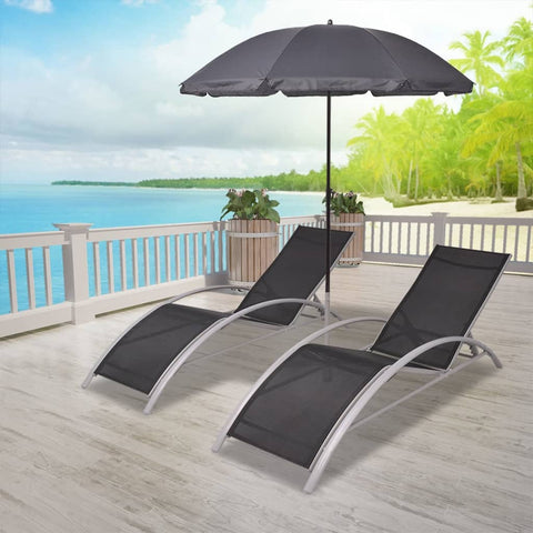ZNTS Sun Loungers with Umbrella Aluminium Black 42161