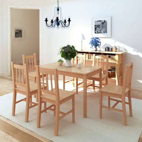 ZNTS Seven Piece Dining Set Pinewood 242960