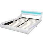 ZNTS Bed Frame with LED White Faux Leather 135x190 cm 4FT6 Double 243232