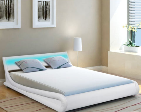 ZNTS Bed Frame with LED White Faux Leather 135x190 cm 4FT6 Double 243232