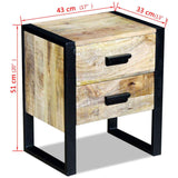 ZNTS Side Table with 2 Drawers Solid Mango Wood 43x33x51 cm 243298