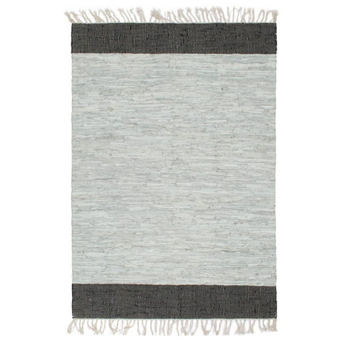 ZNTS Hand-woven Chindi Rug Leather 190x280 cm Light Grey and Black 133968