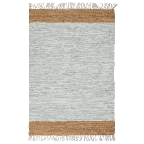 ZNTS Hand-woven Chindi Rug Leather 160x230 cm Light Grey and Tan 133975