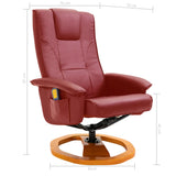 ZNTS Massage Chair with Foot Stool Wine Red Faux Leather 248501