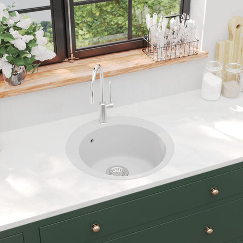 ZNTS Granite Kitchen Sink Single Basin Round White 144865