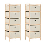 ZNTS Storage Racks with 5 Fabric Baskets 2 pcs Beige Cedar Wood 276232