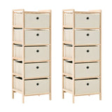 ZNTS Storage Racks with 5 Fabric Baskets 2 pcs Beige Cedar Wood 276232