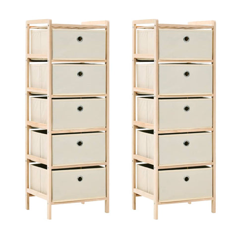 ZNTS Storage Racks with 5 Fabric Baskets 2 pcs Beige Cedar Wood 276232