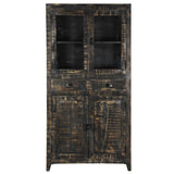 ZNTS Highboard Black 90x40x180 cm Solid Mango Wood 247893
