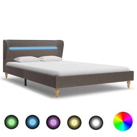 ZNTS Bed Frame with LED Taupe Fabric 120x190 cm 4FT Small Double 280738