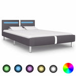 ZNTS Bed Frame with LED Grey Faux Leather 120x190 cm 4FT Small Double 281037
