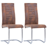 ZNTS Cantilever Dining Chairs 2 pcs Brown Faux Suede Leather 281954