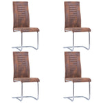 ZNTS Cantilever Dining Chairs 4 pcs Brown Faux Suede Leather 281955