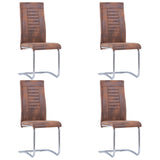 ZNTS Cantilever Dining Chairs 4 pcs Brown Faux Suede Leather 281955
