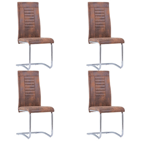 ZNTS Cantilever Dining Chairs 4 pcs Brown Faux Suede Leather 281955