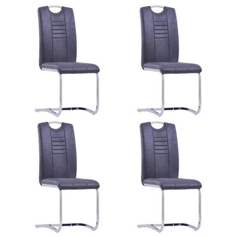 ZNTS Cantilever Dining Chairs 4 pcs Grey Faux Suede Leather 282005