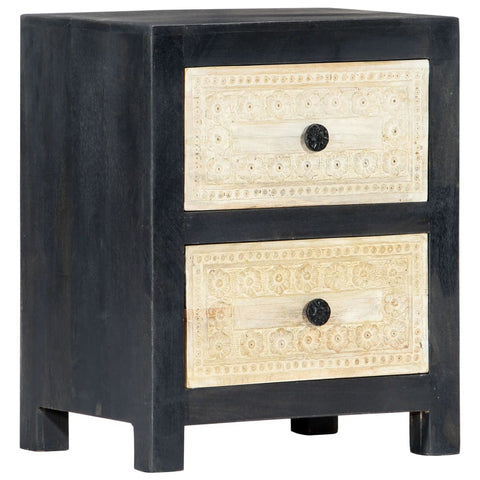 ZNTS Hand Carved Bedside Cabinet Grey 40x30x50 cm Solid Mango Wood 282722