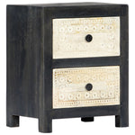 ZNTS Hand Carved Bedside Cabinet Grey 40x30x50 cm Solid Mango Wood 282722