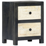ZNTS Hand Carved Bedside Cabinet Grey 40x30x50 cm Solid Mango Wood 282722
