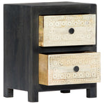 ZNTS Hand Carved Bedside Cabinet Grey 40x30x50 cm Solid Mango Wood 282722
