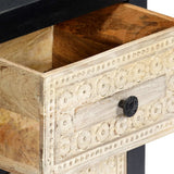 ZNTS Hand Carved Bedside Cabinet Grey 40x30x50 cm Solid Mango Wood 282722