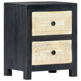 ZNTS Hand Carved Bedside Cabinet Grey 40x30x50 cm Solid Mango Wood 282722