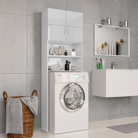 ZNTS Washing Machine Cabinet High Gloss White 64x25.5x190 cm Engineered Wood 800033