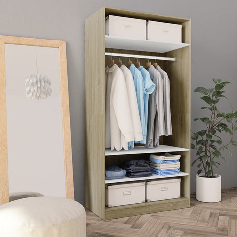 ZNTS Wardrobe White and Sonoma Oak 100x50x200 cm Engineered Wood 800230