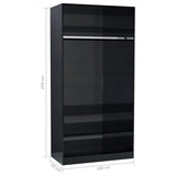 ZNTS Wardrobe High Gloss Black 100x50x200 cm Engineered Wood 800232